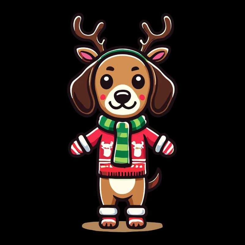 Chien de Noël avec bois et écharpe