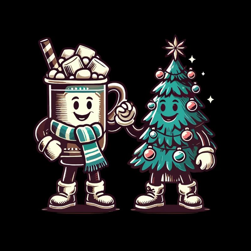 Chocolat chaud rétro de Noël avec sapin de Noël