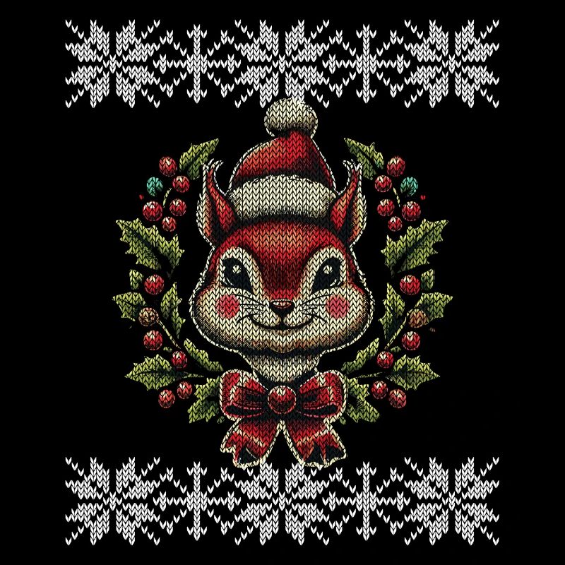 Weihnachtliches Eichhörnchen Mit Mütze Und Kranz