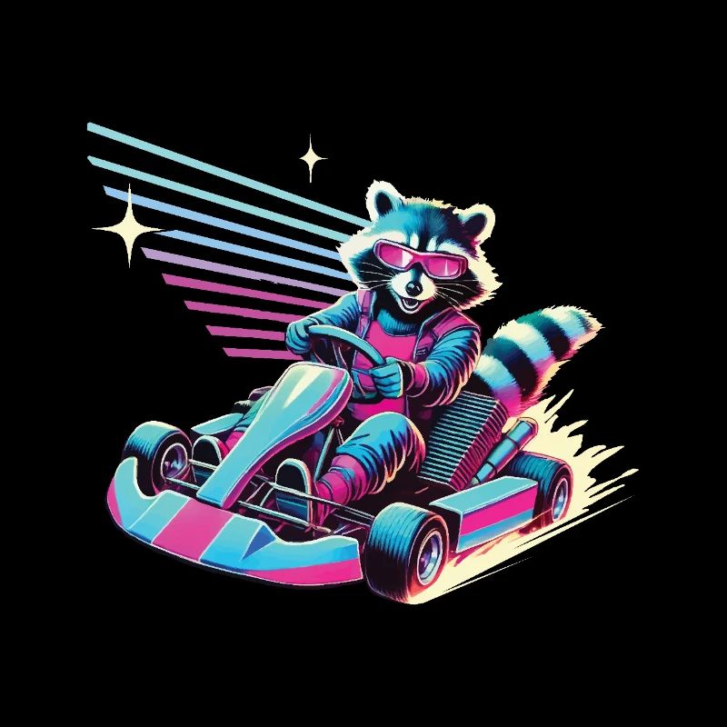 Raton laveur dans le style rétro du karting