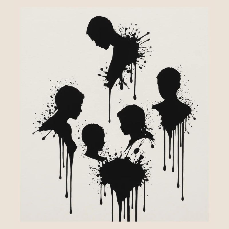 Schwarze Silhouetten mit Farbspritzer-Effekt