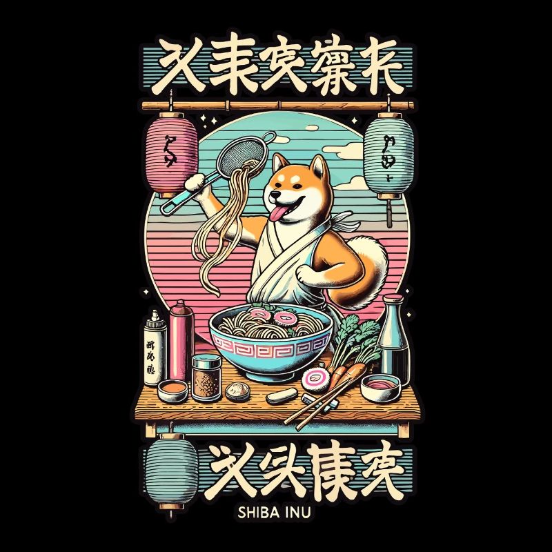 Chef de ramen pour chiens Shiba dans le style Ukiyo-e