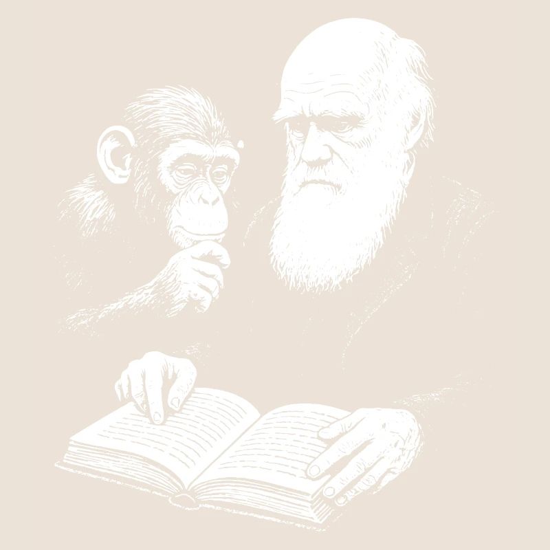 Charles Darwin studying with Monkey 