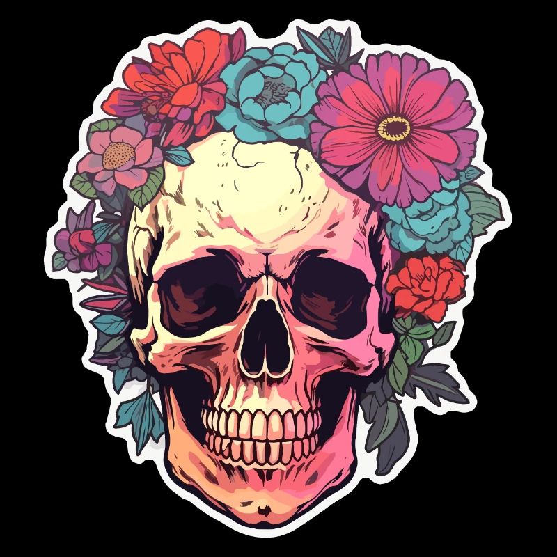 Crâne humain et fleurs 3