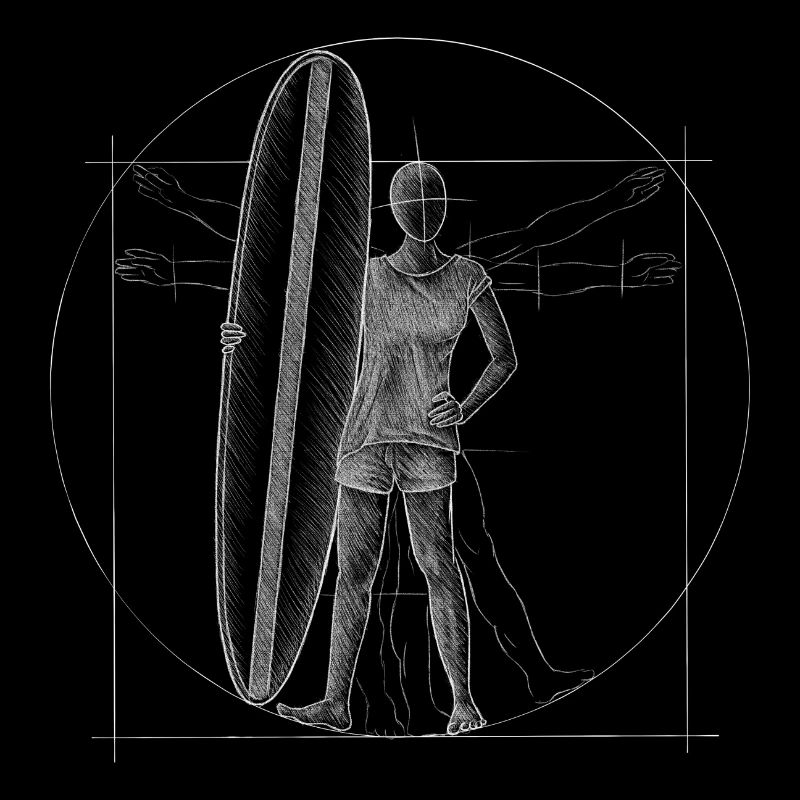 Surfer Retro Surfboard Vitruvian Man