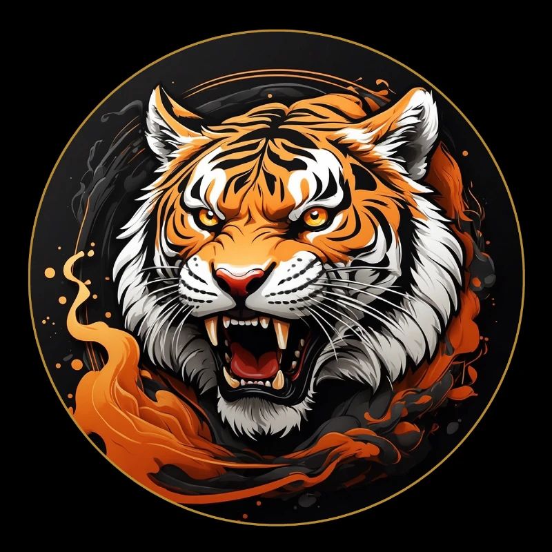 Tiger Portrait Big Cat Design Hissing Tiger
