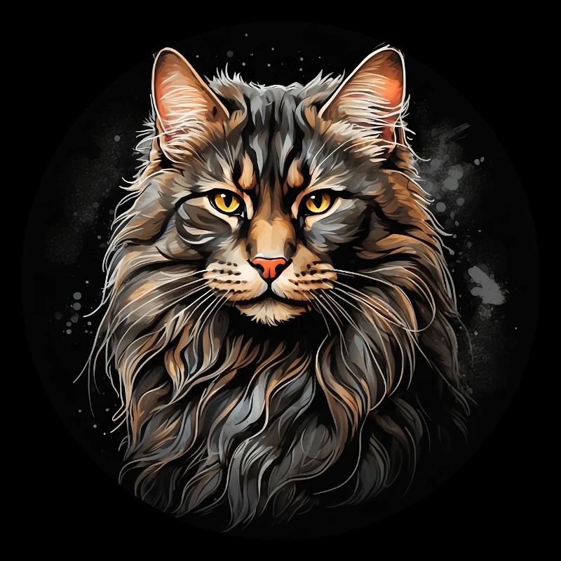 Maine Coon Katzenportrait in Aquarelltechnik
