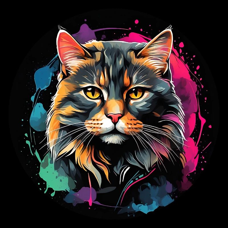 Cute cat portrait in watercolor technique in a circle