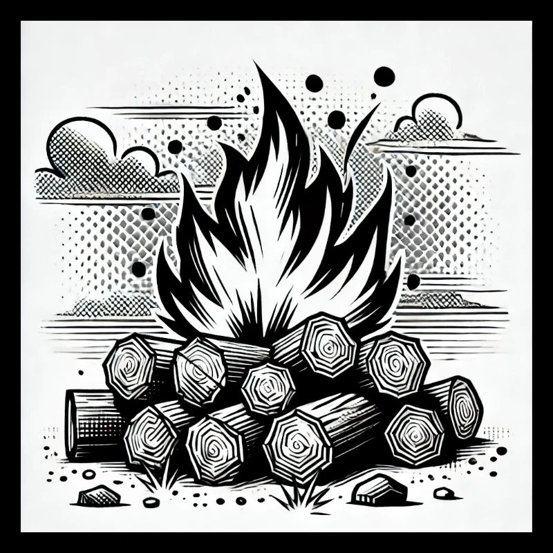 Campfire in comic book style: warmth & atmosphere