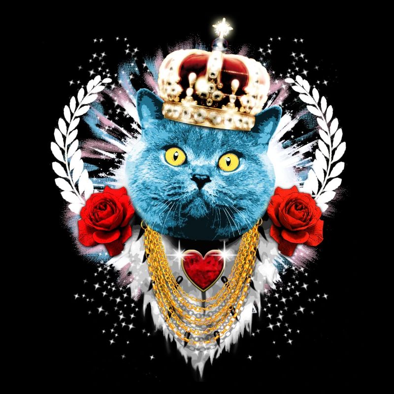 Blue Cat The King - cat crown laurel roses