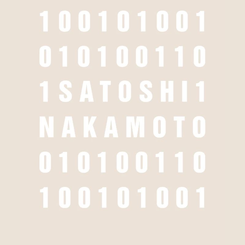 Binary 100101001 Satoshi Nakamoto Bitcoin