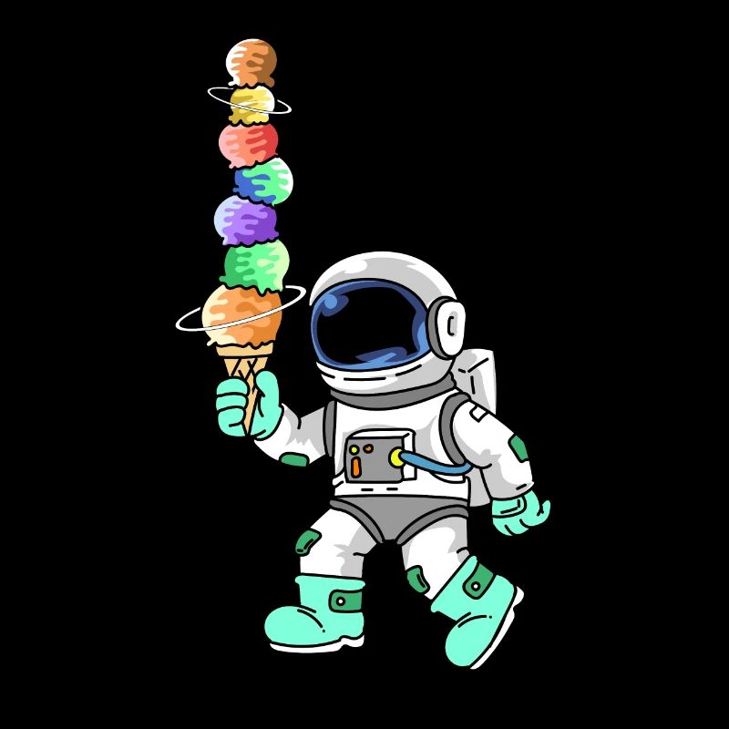 Niedlicher Astronaut mit Eiscream aus Planeten