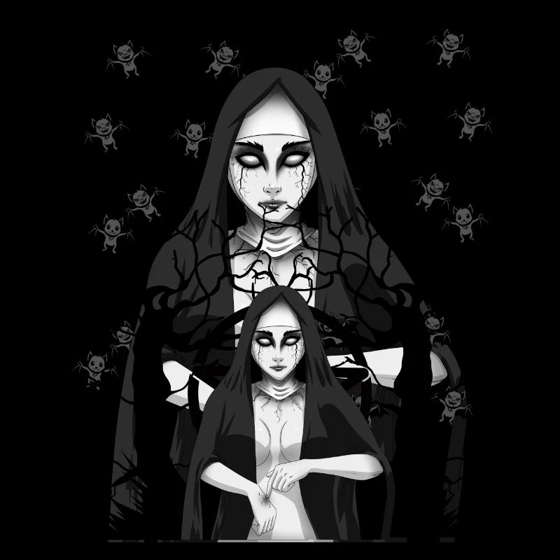Nun Demon Bats Satanic Horror Halloween