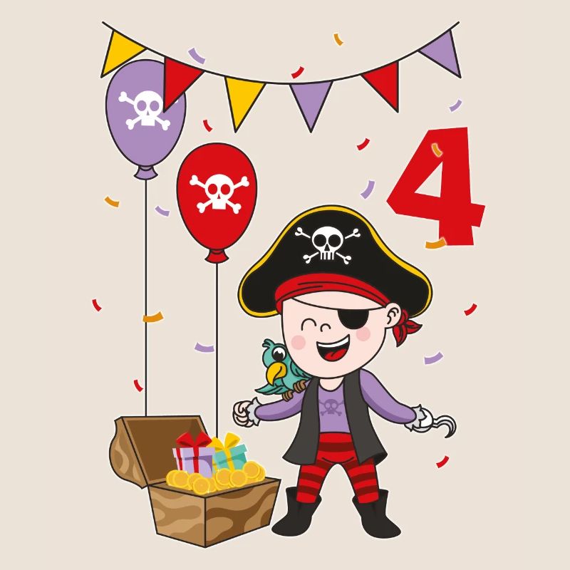 4 Jahre Pirat Kindergeburtstag Kinder Fun Geschenk