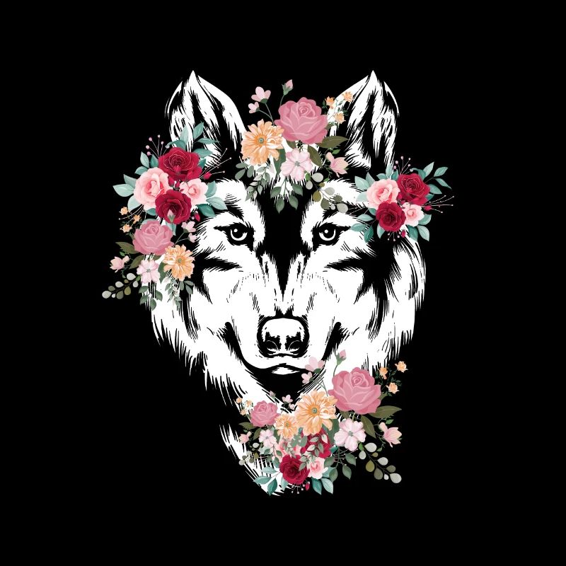 Wolf Wolfskopf Blumen Deko