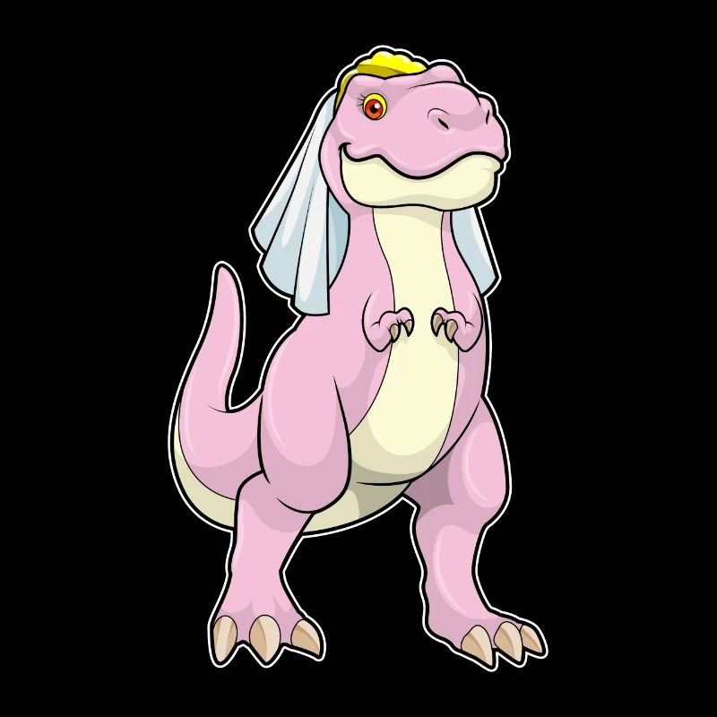 Dinosaurs as bride at wedding with veil
