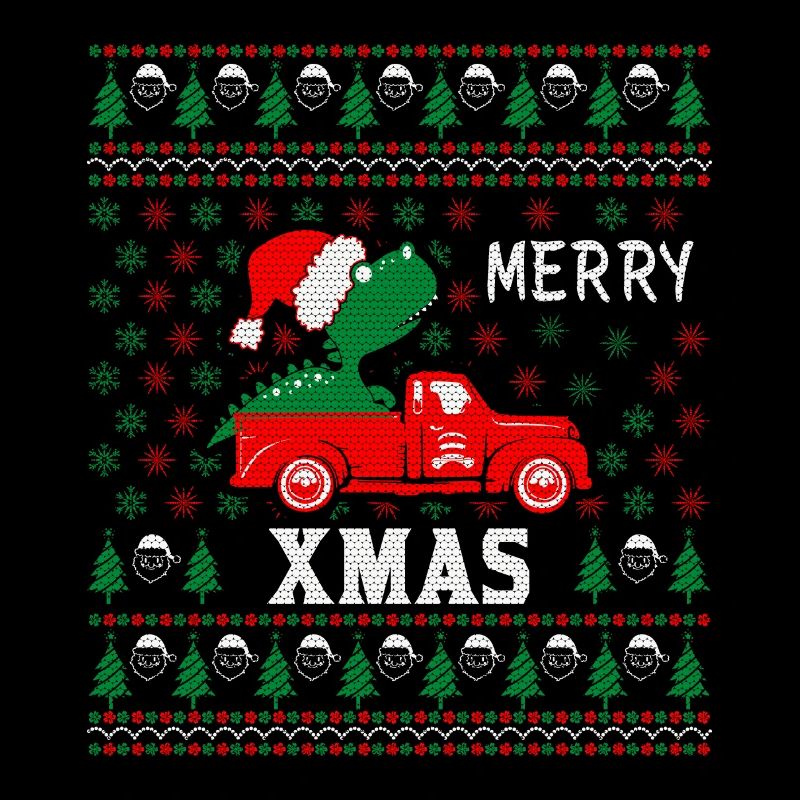 camion à cheval dinosaure pull de Noël moche