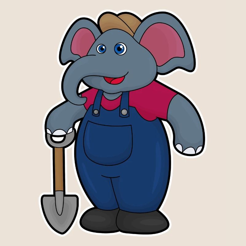 Elefant als Farmer mit Schaufel