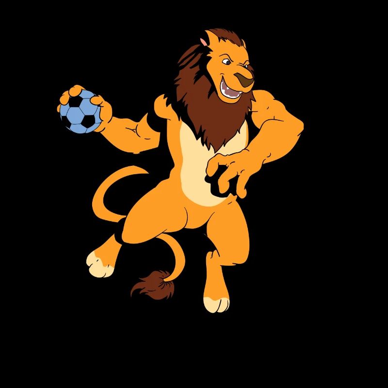 Comic Lion plays handball