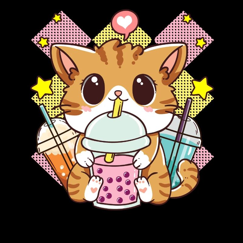 Mignon Chat Boba Thé Bubble Tea Anime Kawaii Neko