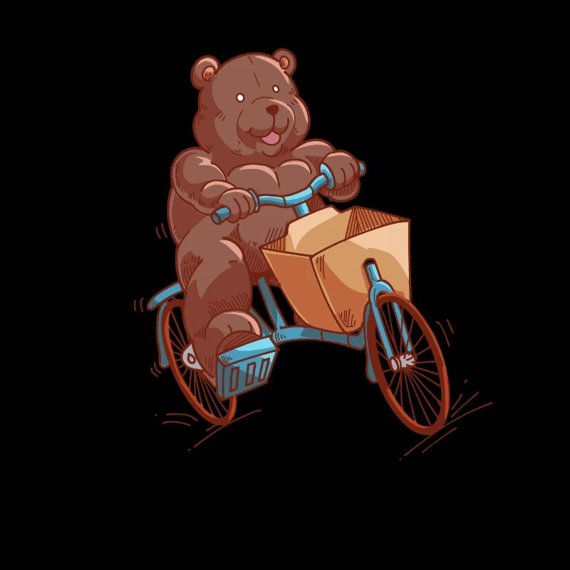 Comic Teddy monte en vélo cargo