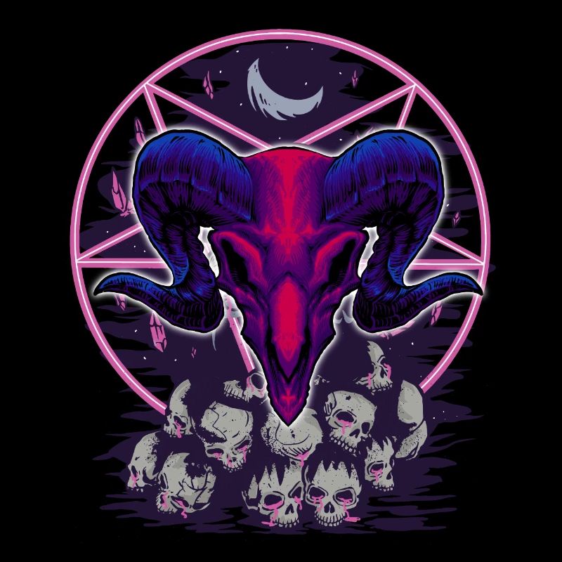 pentagram, goat head devil, on skulls