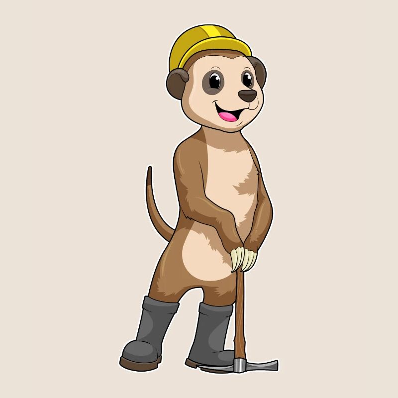 Erdmännchen als Bergarbeiter mit Spitzhacke