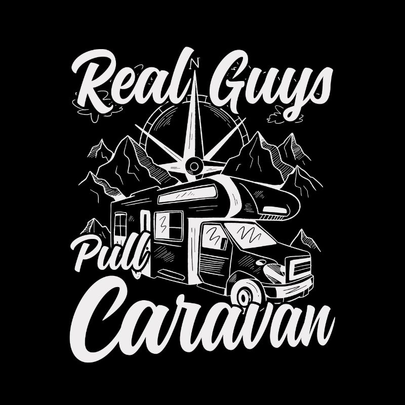 Real guys pull caravan camping camper nature