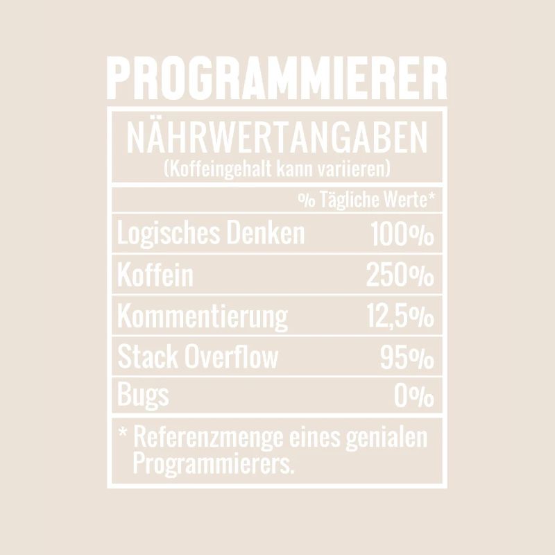 Programmierer Nährwertangaben Developer Coder