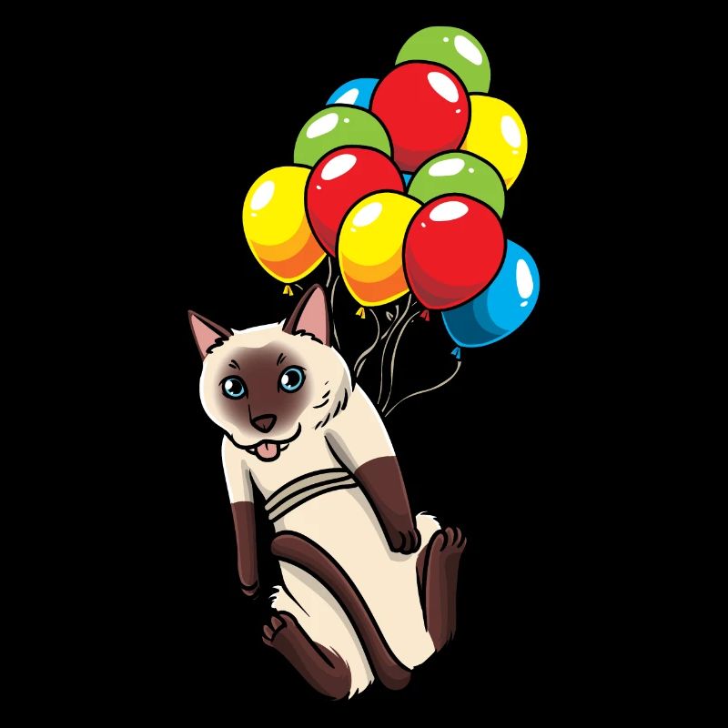 Siamkatze an Luftballons Katze