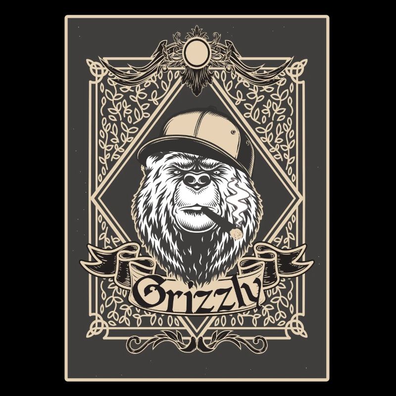 Grizzly Bär mit Kappe und Zigarre