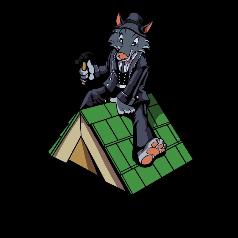 Comic Wolf als Dachdecker
