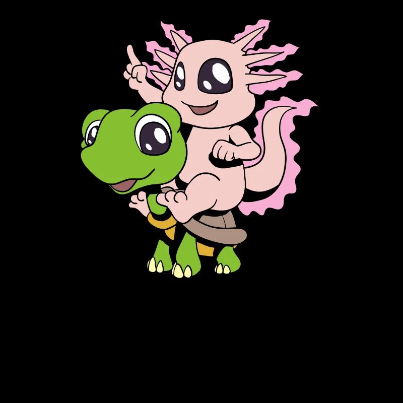 Comic - Sweet axolotl sits on turtle