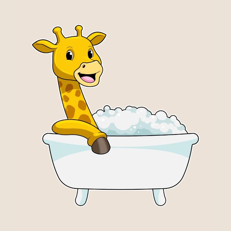 Giraffe with bathtub with foam
