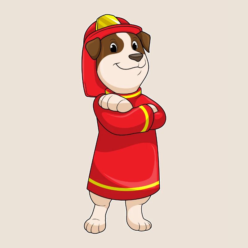 Dog as a firefighter with helmet
