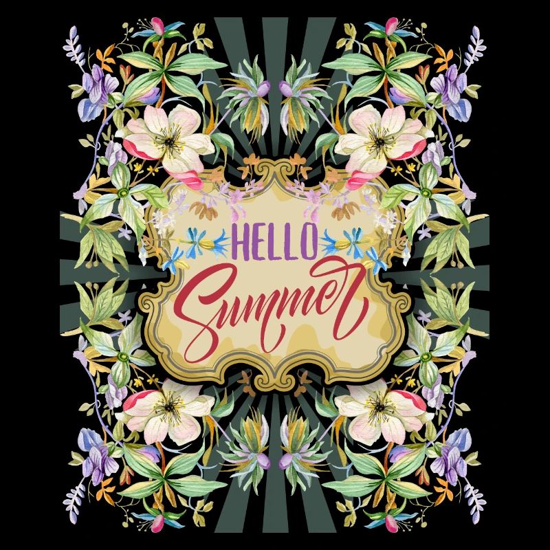 Vintage-Blumen, Sommer Spruch Hello-Summer