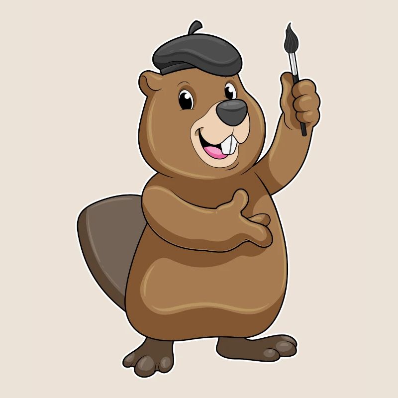Beaver as a painter with a brush