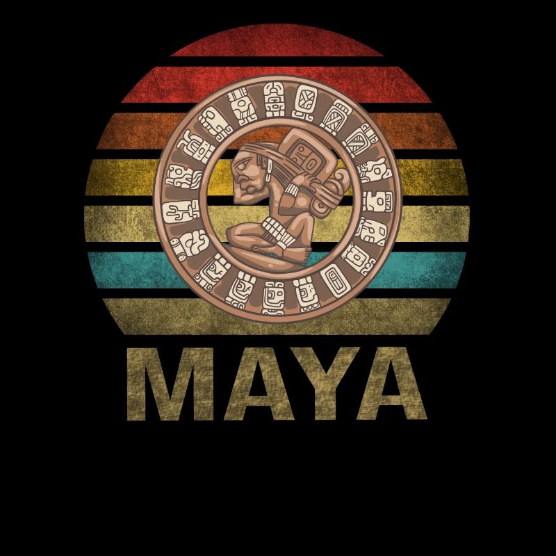 Mayan Calender Maya Itzamna Retro Sunset