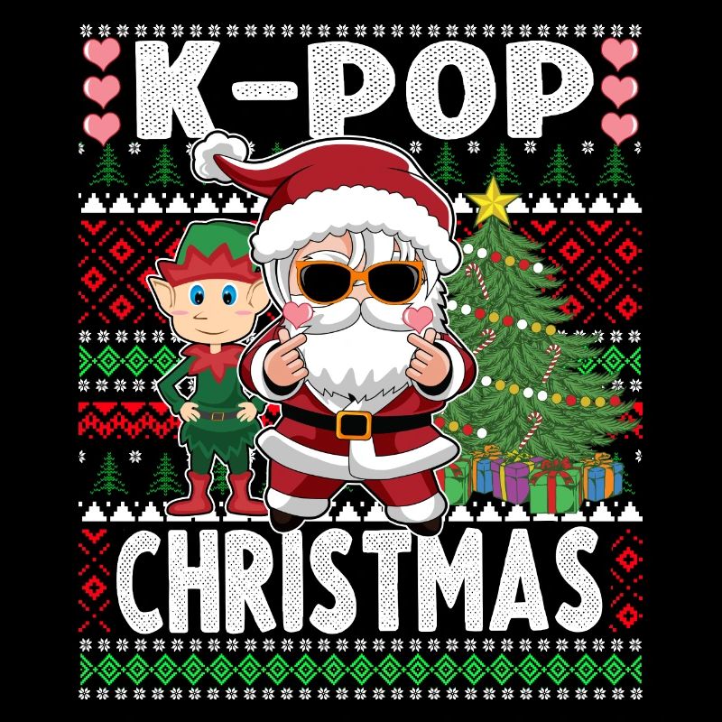 Weihnachtsmann und Elf K-Pop Weihnachten hässlicher Pullover
