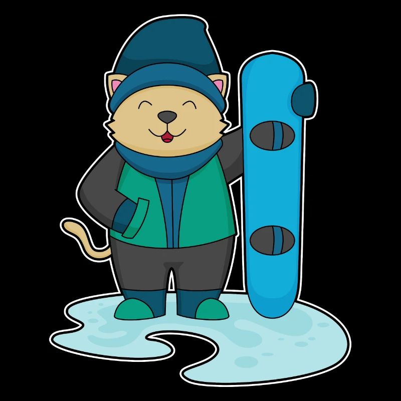 Chat comme snowboarder avec snowboard