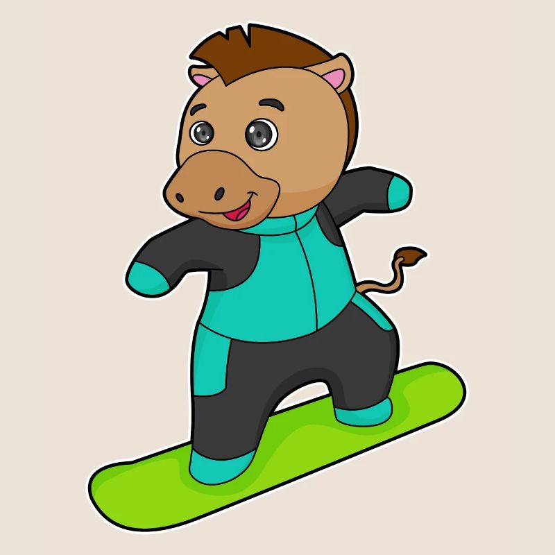 Cheval comme snowboarder avec snowboard