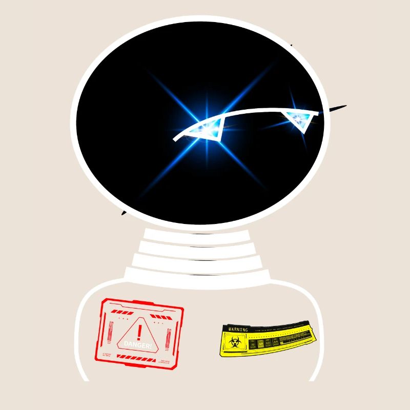 Robot Space Space observe un panneau d’avertissement