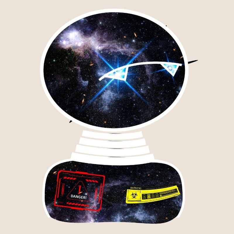 Robot Space Space observes warning sign