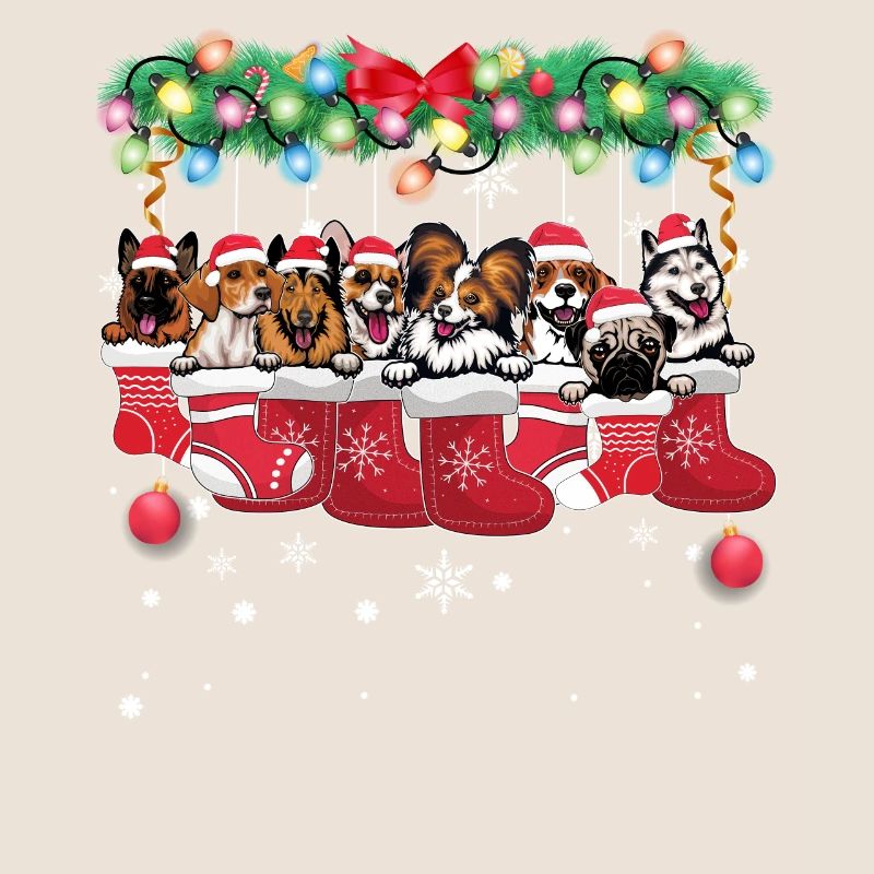 Différentes races de chiens dans les bas de Noël - Noël