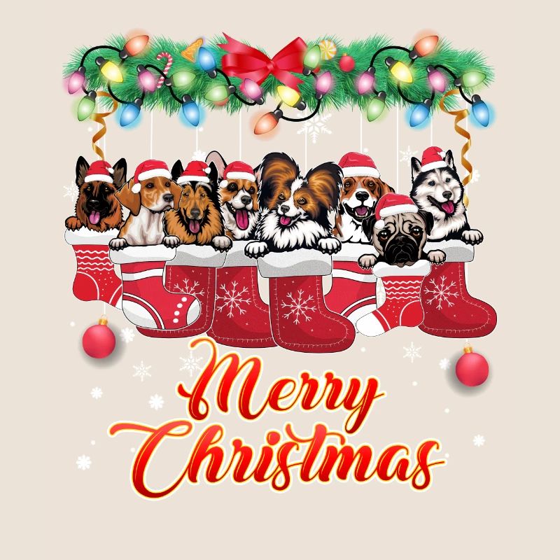 Chiens mignons et câlins comme décorations de Noël
