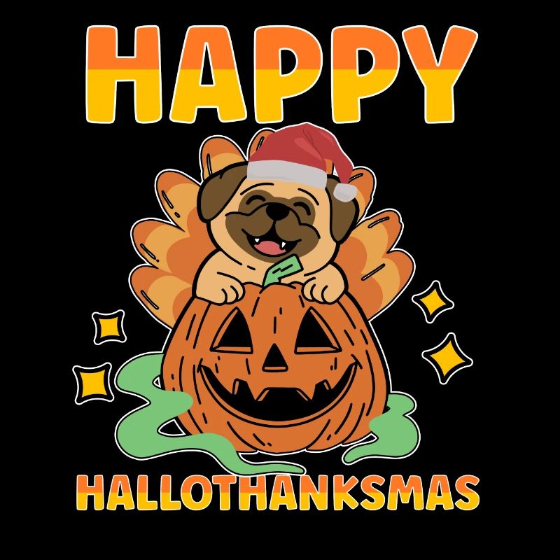 Hallothanksmas Pug Pumkin Halloween Noël