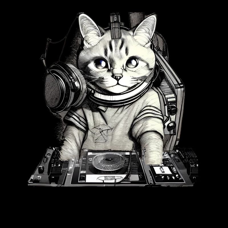 DJ cat avec table de mixage