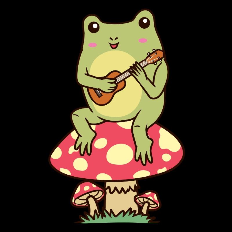 Ukulélé de grenouille sur un ukulélé aux champignons
