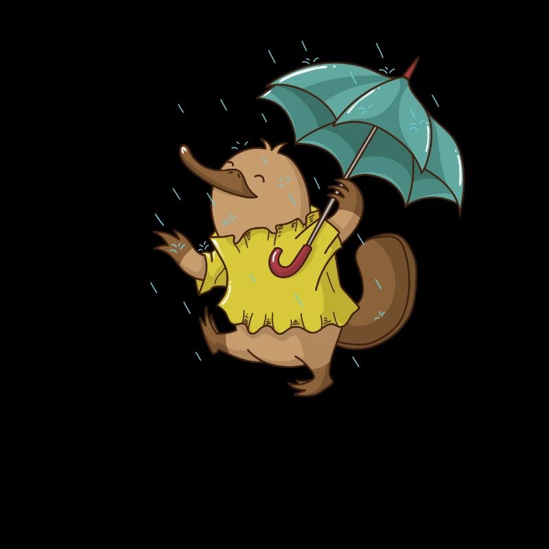 Platypus with umbrella in the rain Australia