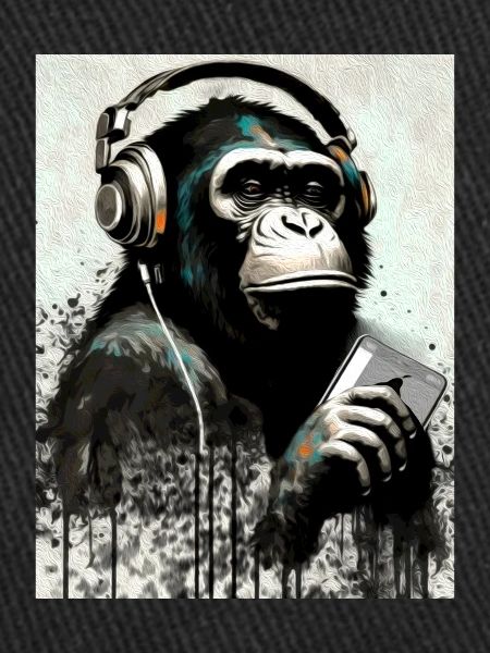 Chimpanzé avec écouteurs Smarphone
